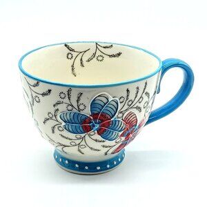 Dutch Wax Hand-Painted Blue Floral Ceramic Mug